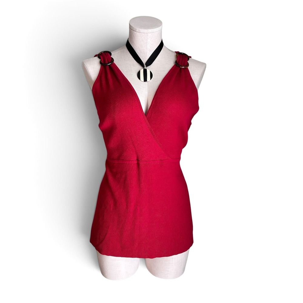 Lane Bryant Red Ribbed Wrap Knit Sleeveless Top Size 14/16